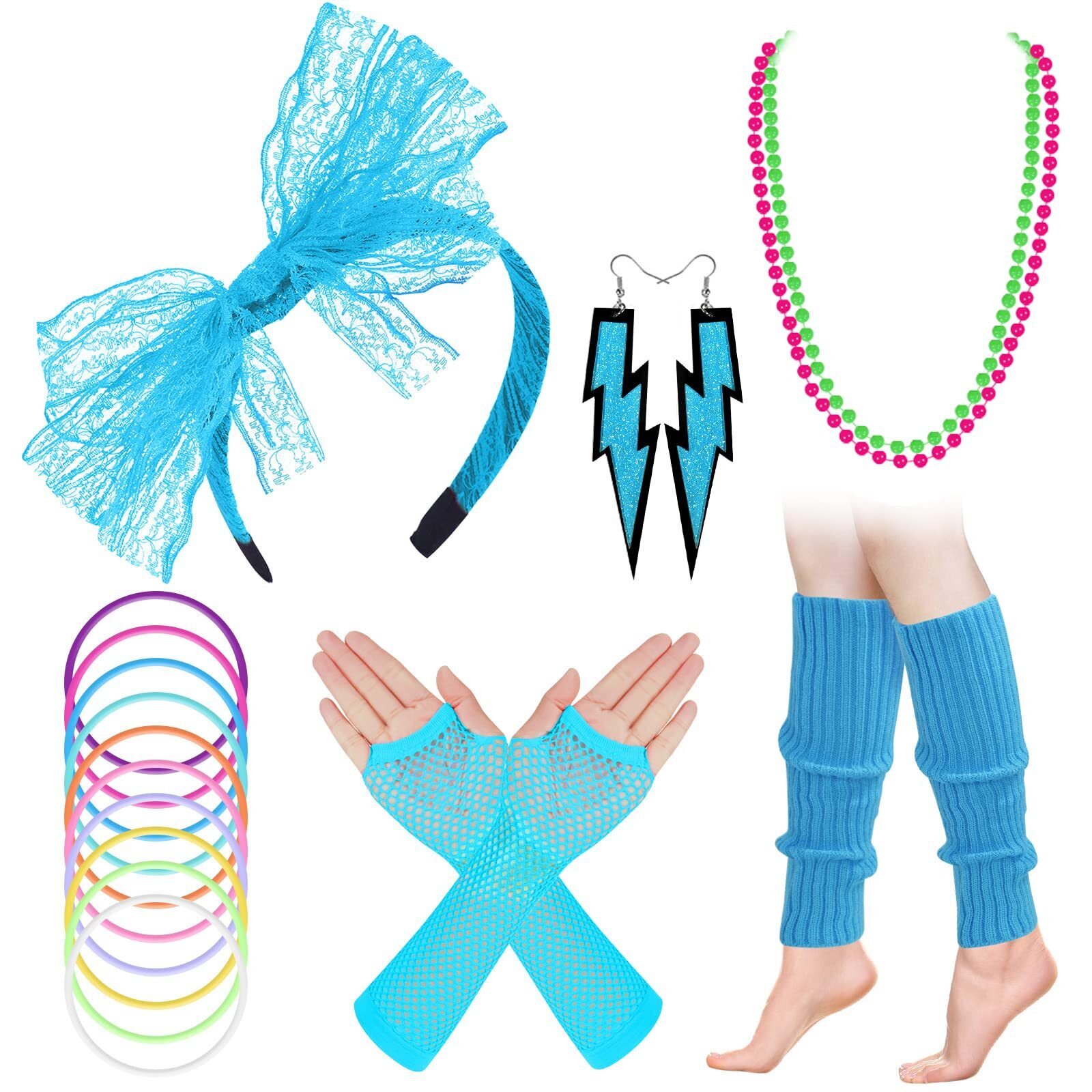 1511 80s Costumes Accessoriess Set Fancy Dress Neon Lace